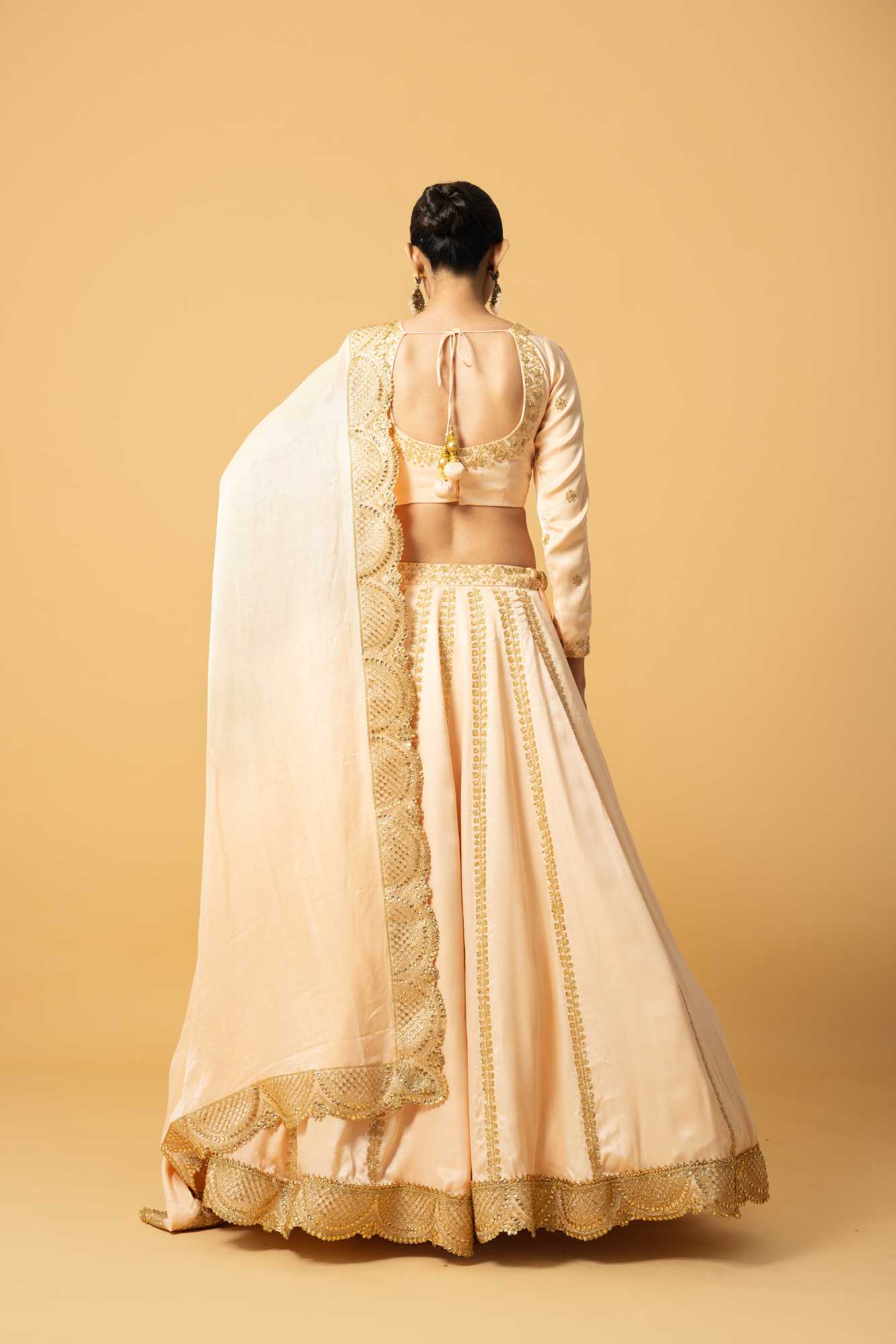 Peach Modal Satin Full Sleeve Lehenga image 2