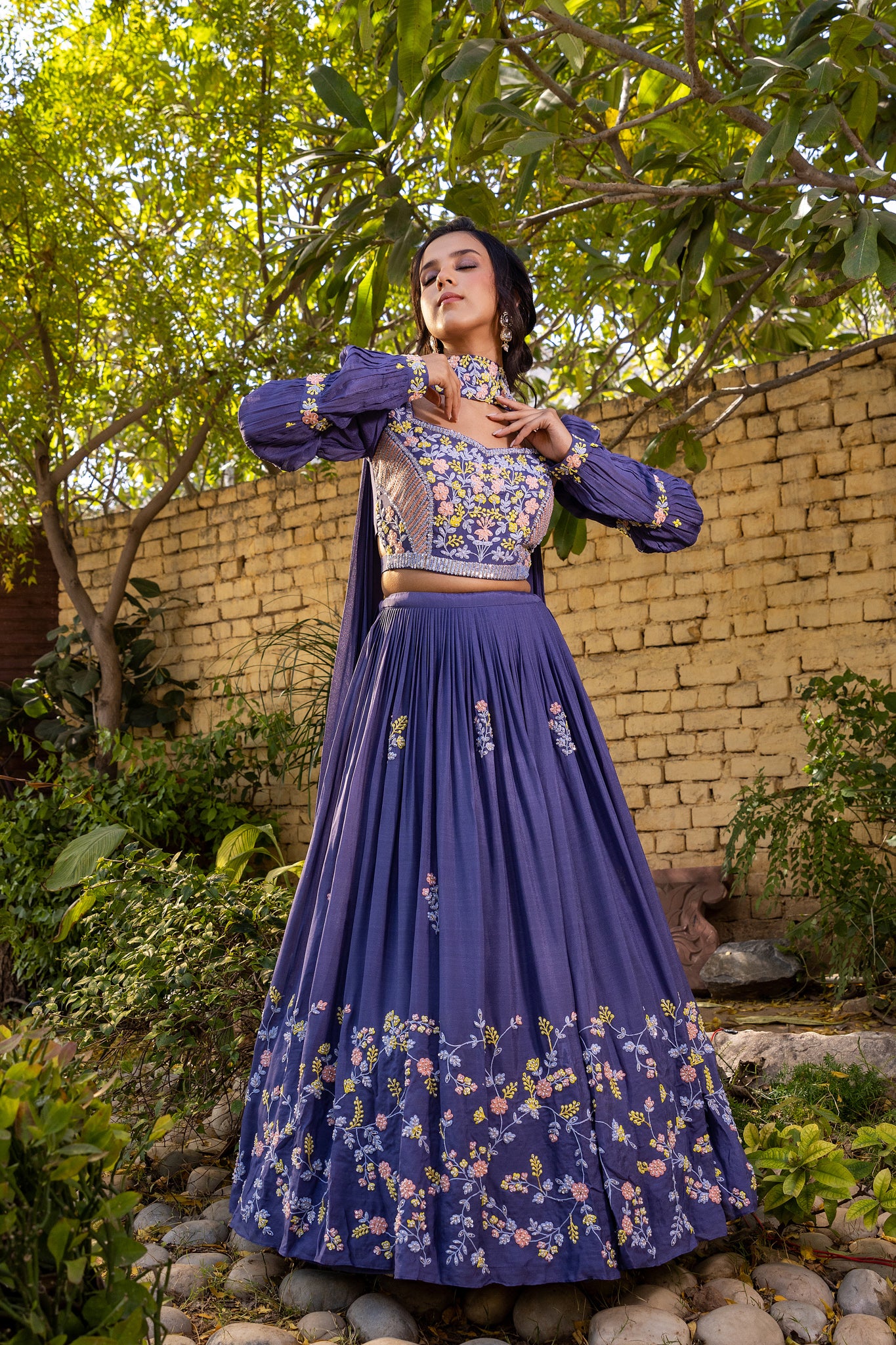 Lavender Crepe Embroidered Lehenga Set - XL image