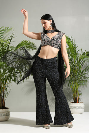 Black Thread and Mirror Hand Embroidered Palazzo Set image 2