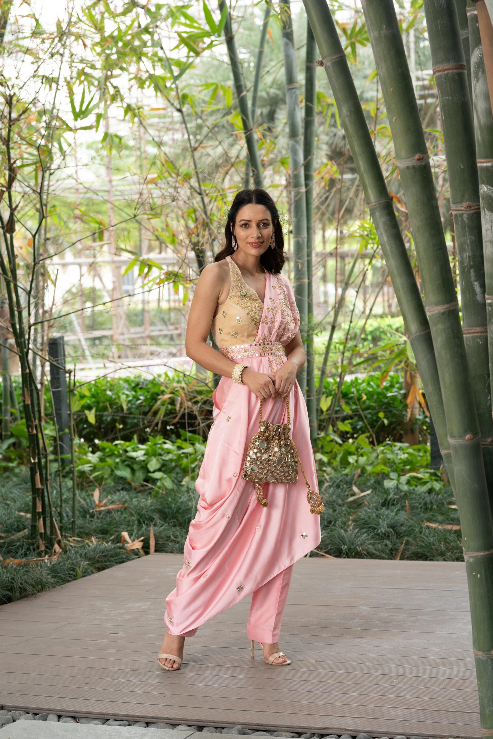 Pink Saanjh Drape Saree Set image 5