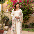 Off White Embroidered Yoke Anarkali Set image 0