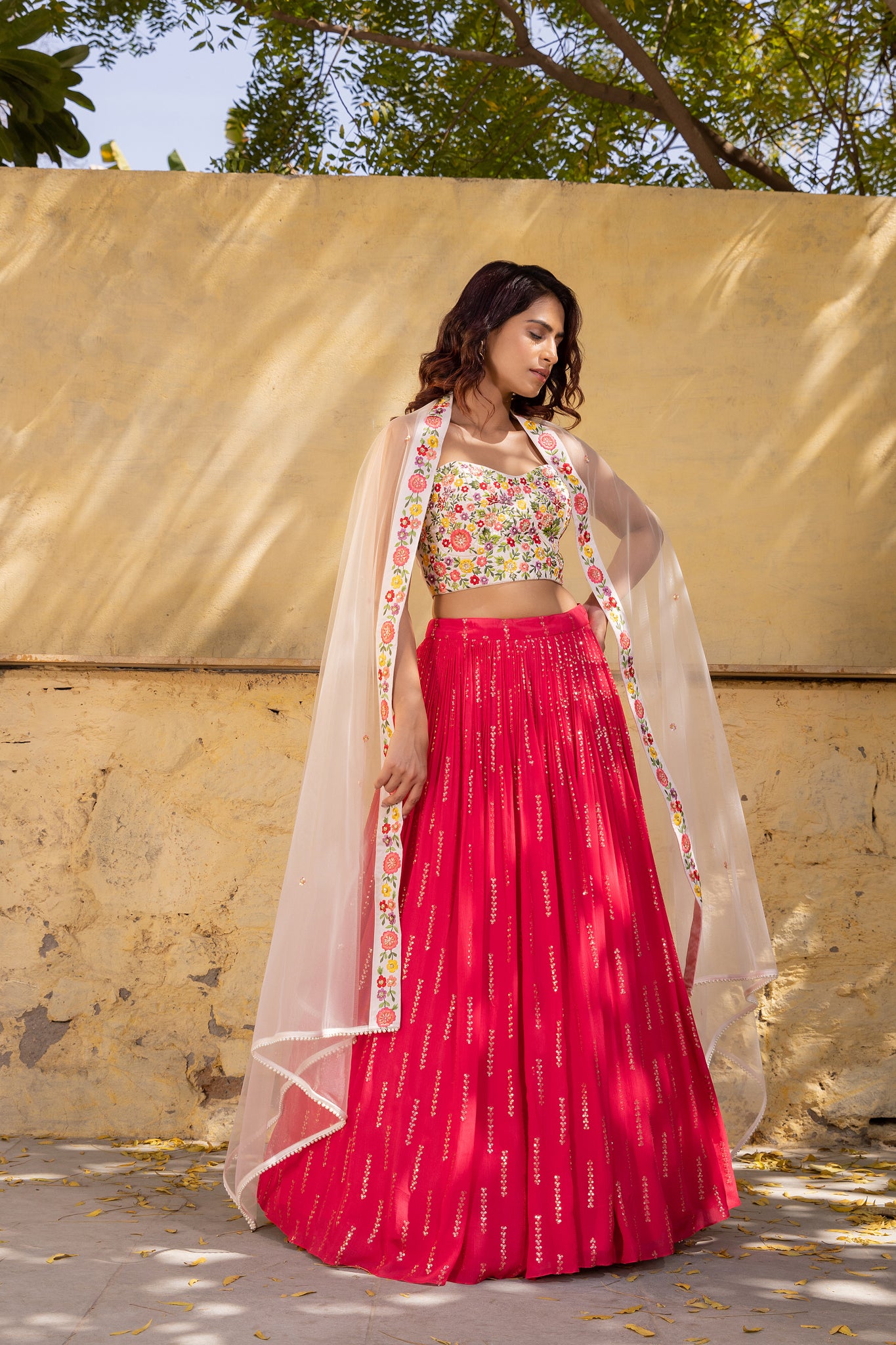 Pink Georgette Thread Work Lehenga Set image 0