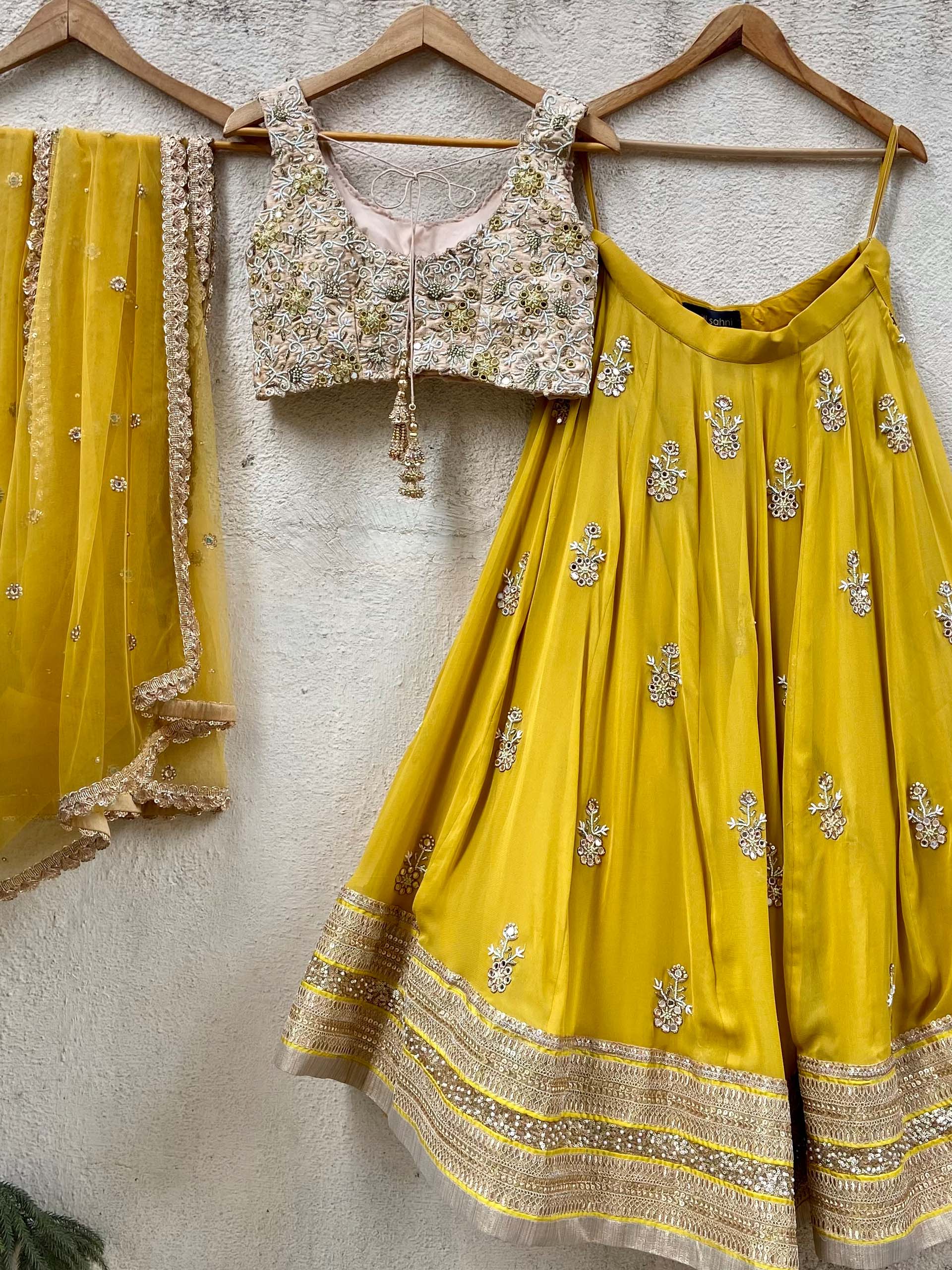 Mustard and Beige Mirror Lehenga Set image 1
