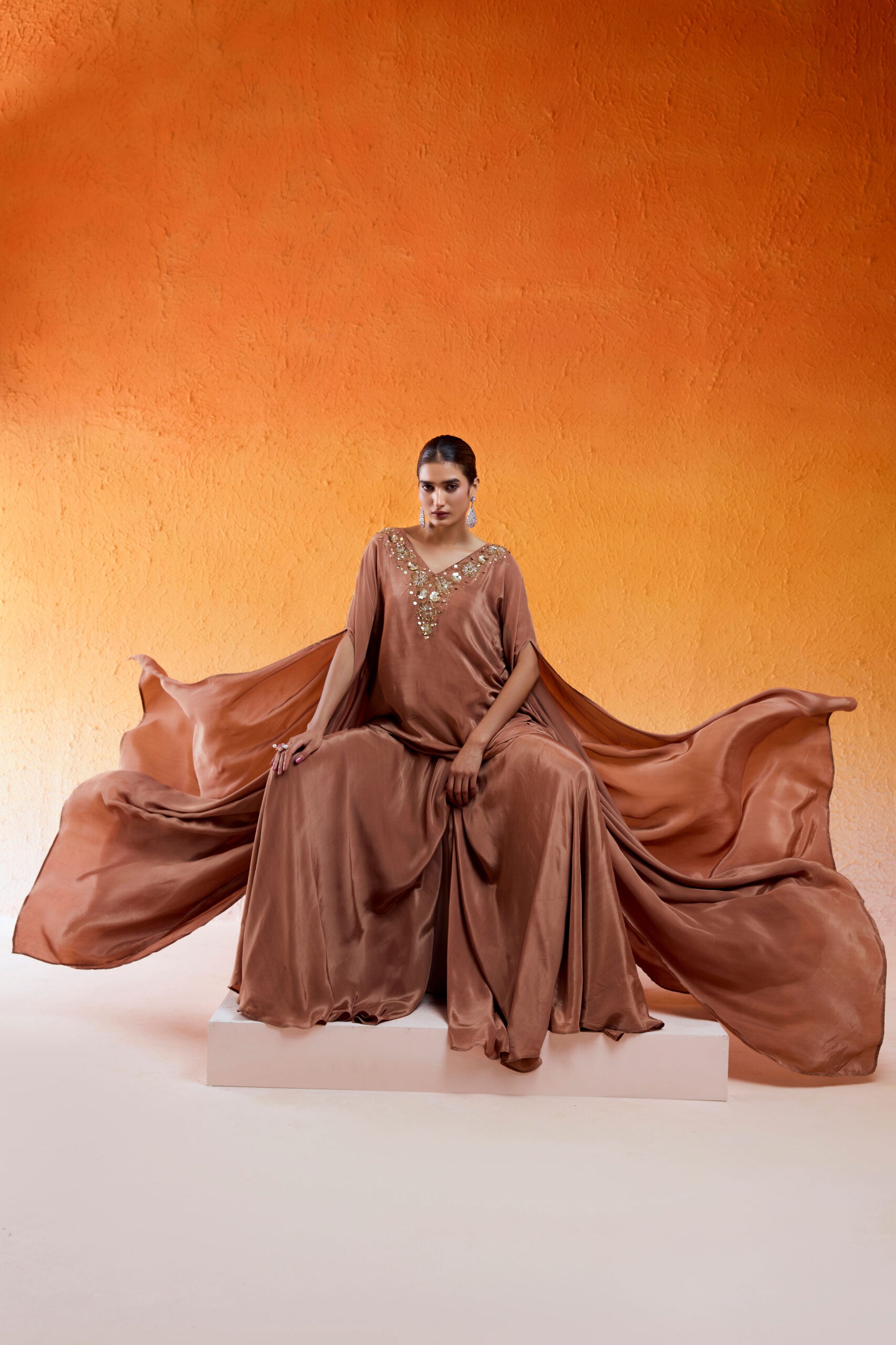 Caramel Brown Embroidered Sharara Set image 6