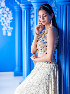 Ivory Lucknowi Heart Embroidered Lehenga Set image 2