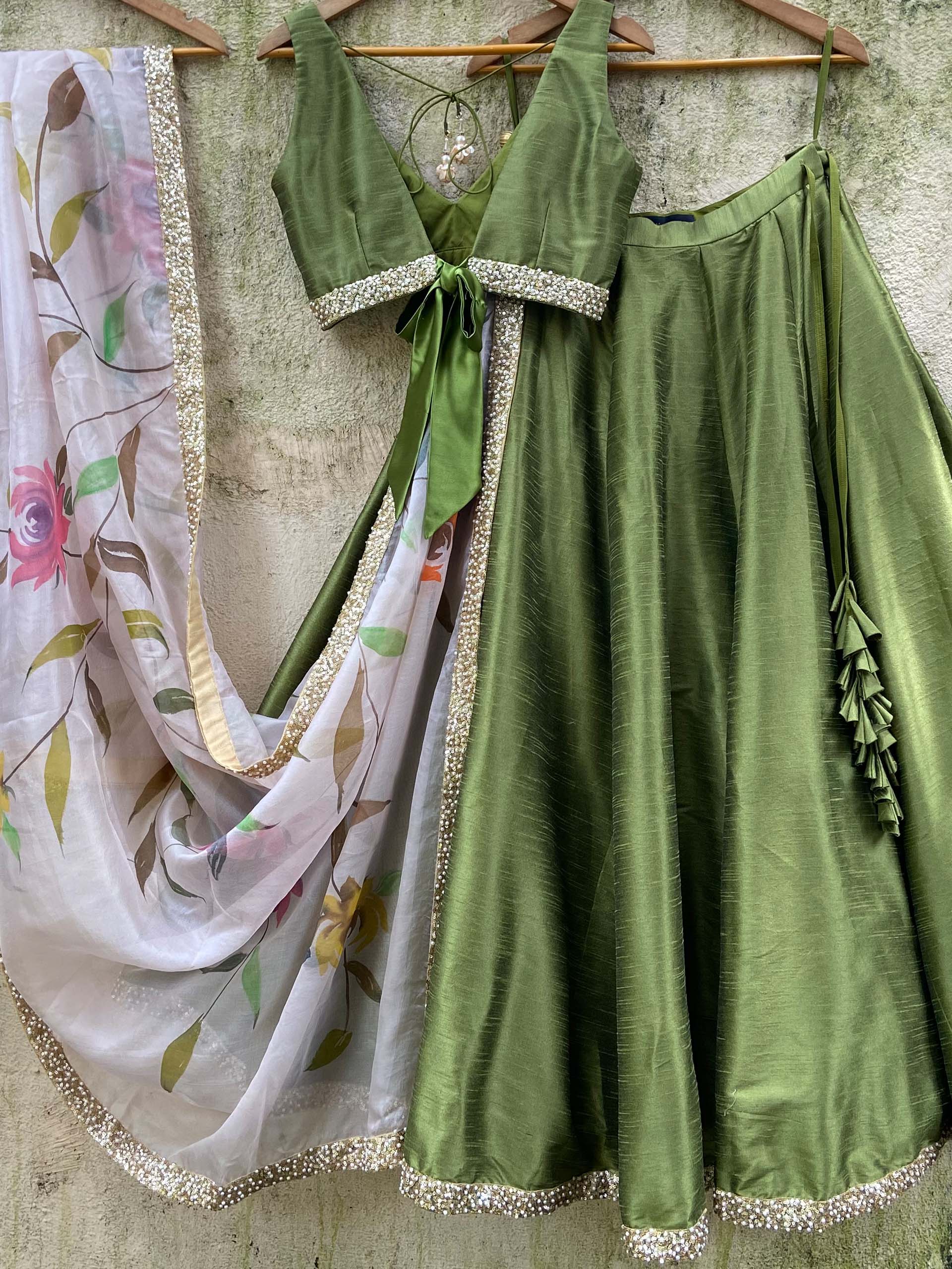 Moss Green Sequin Lehenga Set image 3