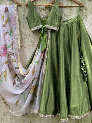 Moss Green Sequin Lehenga Set image 3
