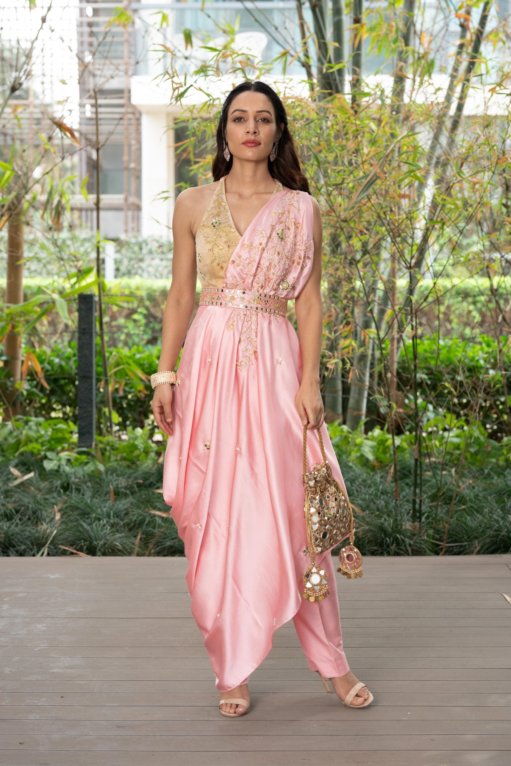 Pink Saanjh Drape Saree Set - L image
