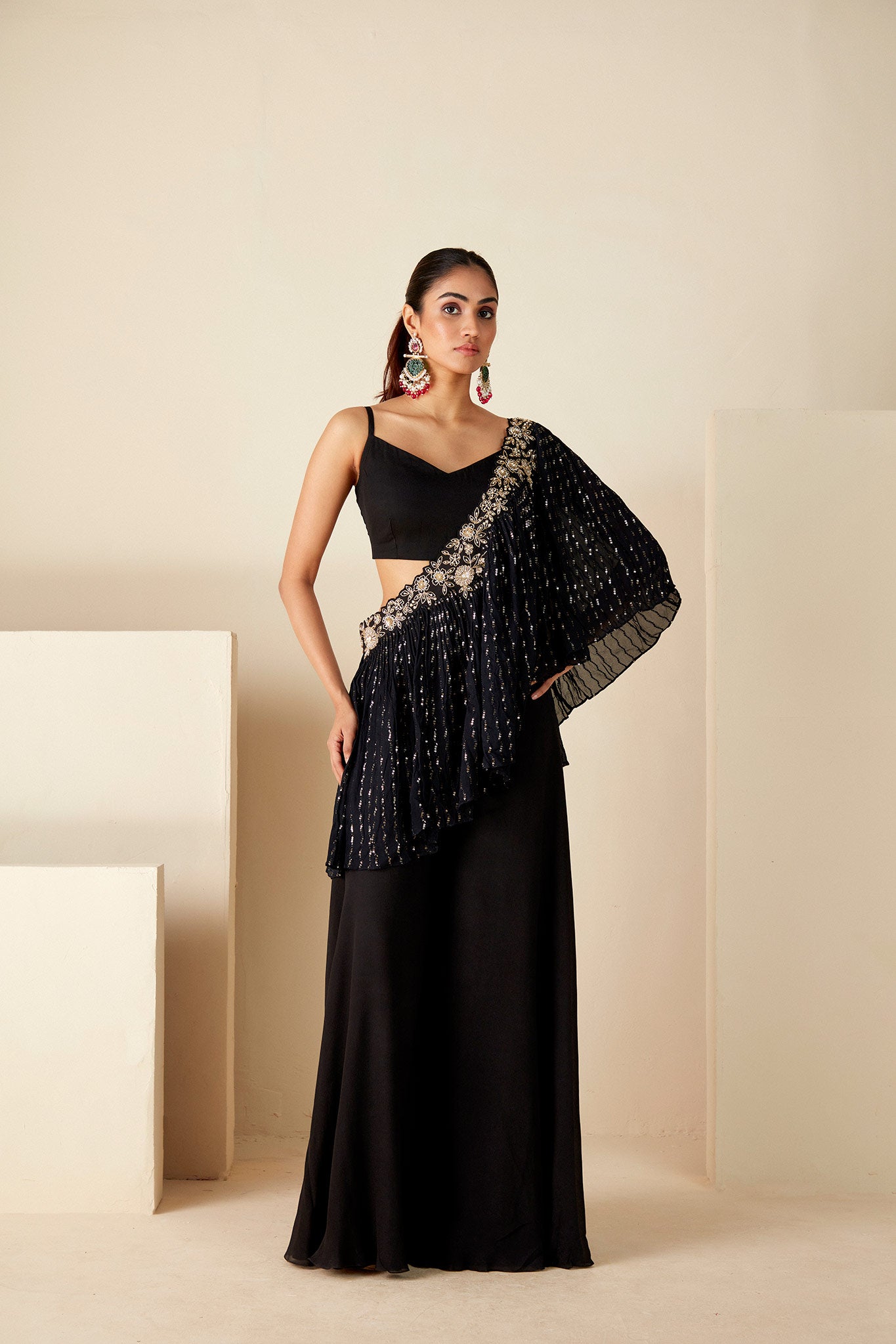 Midnight Black Cape Pants Set - L image