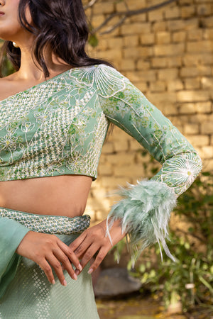 Green Georgette Crepe Embellished Lehenga Set image 5