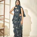 Teal Sequins Saree image 0