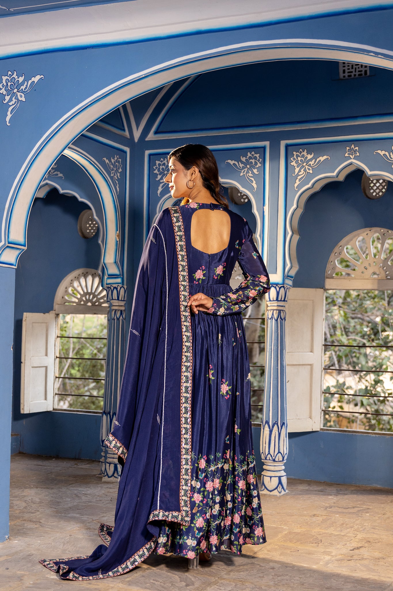 Navy Embroidered Anarkali Set image 1