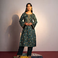 Royal Green Printed And Embroidered Kurta Set image 0