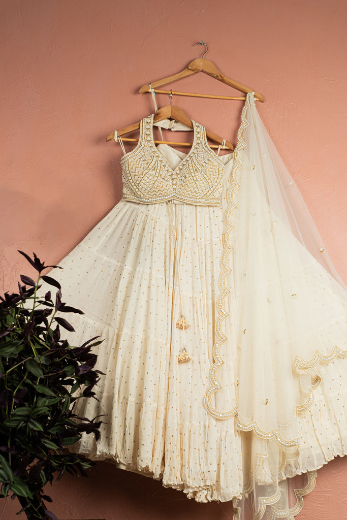 Ivory Layered Pearl Lehenga Set - Custom image