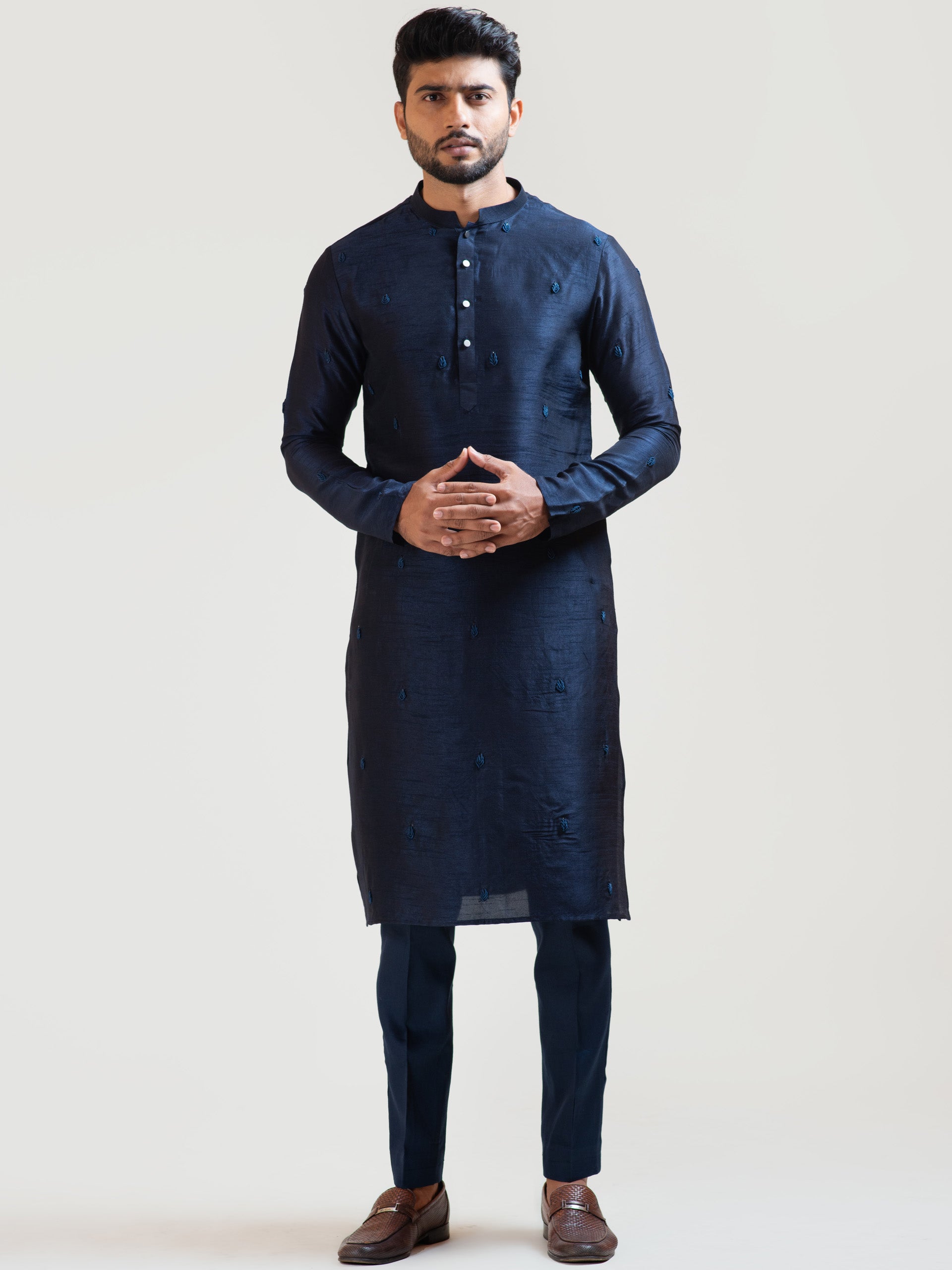 Navy Blue Bullion Leaf Kurta Set image 0