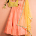 Melon Orange and Pineapple Yellow Lehenga Set image 0