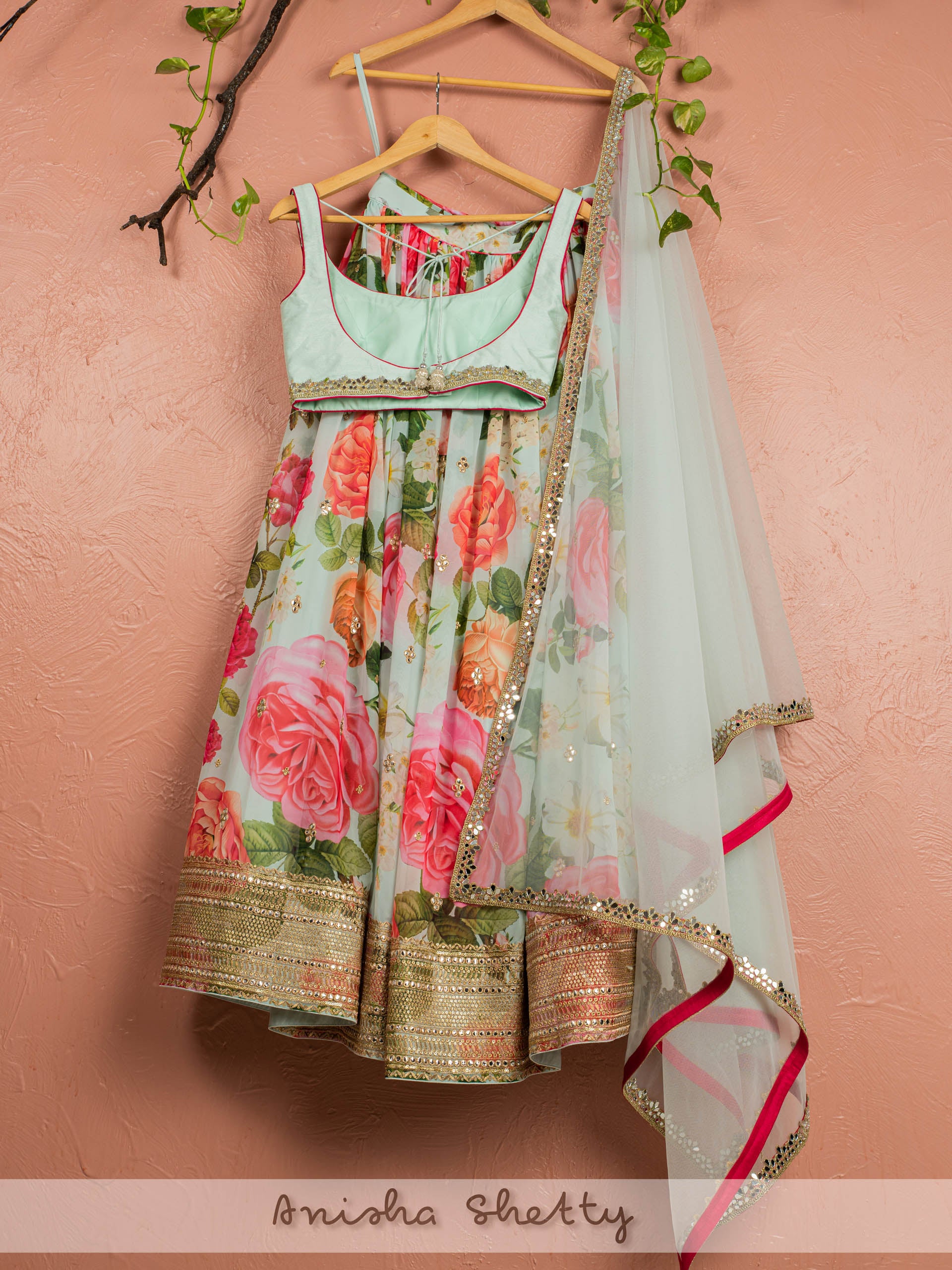 Aqua Floral Mirror Lehenga Set image 1