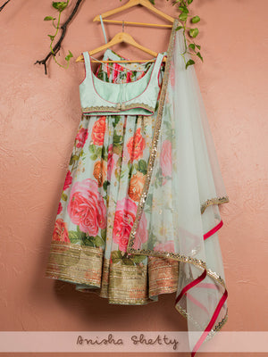 Aqua Floral Mirror Lehenga Set image 1