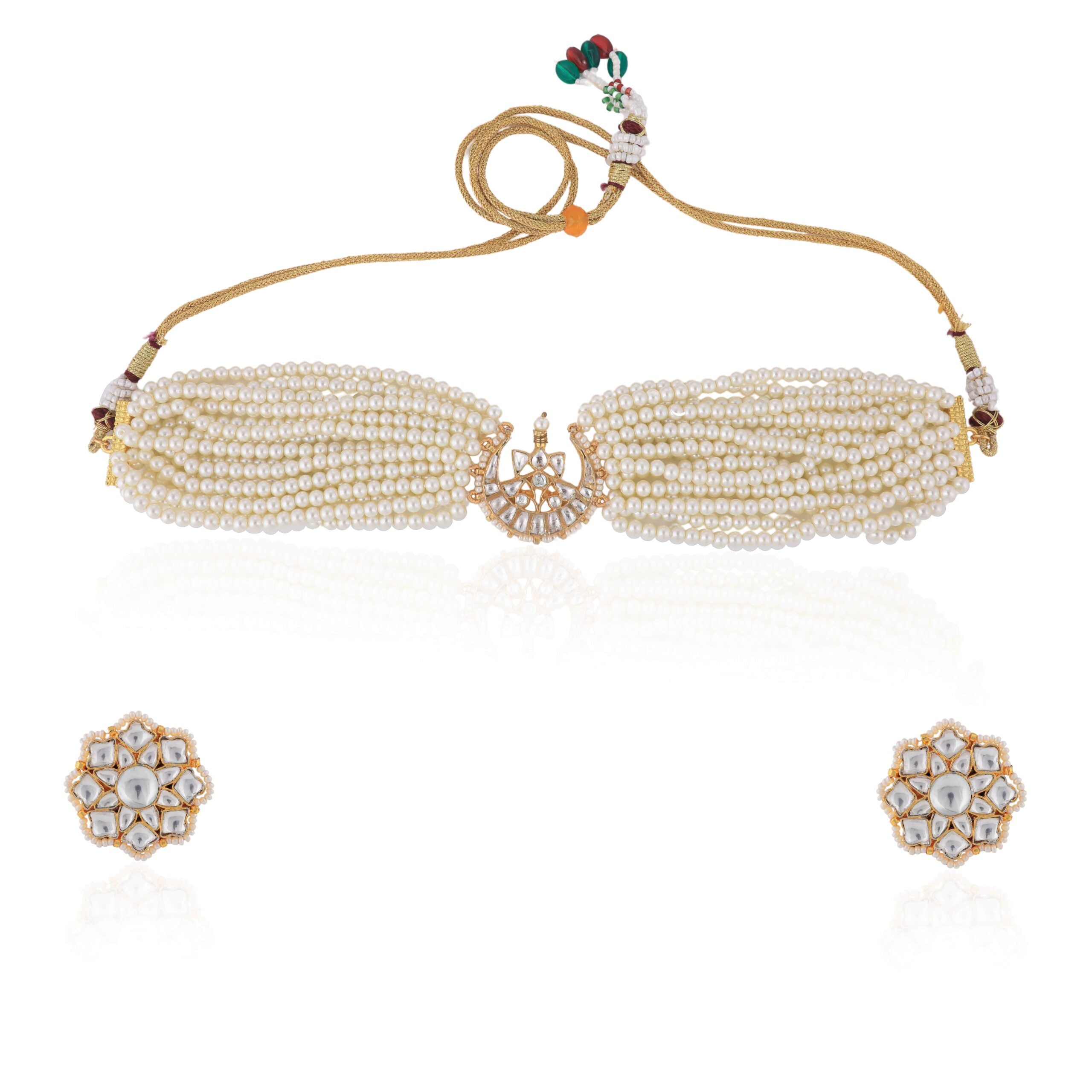 Half Moon White Pearl Jadtar Choker Necklace image 0