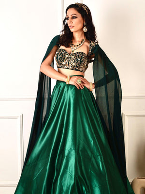 Green Meera Drape Lehenga Set image 11