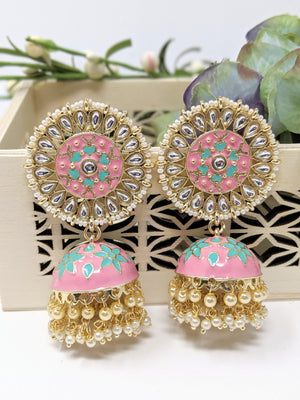 Meenakari Statement Jhumka - Baby Pink image