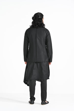 Rajasthani Trotting Animals Nehru With Cowl Hem Drape Kurta Set image 1
