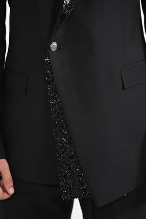 Black Assymetrical Panel Tuxedo Set image 1