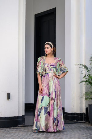 Eden Jumpsuit Paidawn With Highlighted Cape Jacket Set image 1