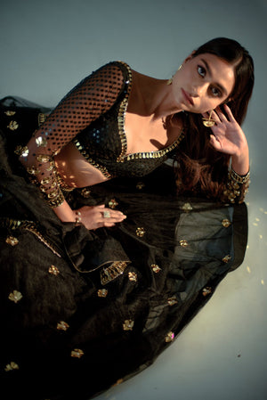 Black Floral Embordered Lehenga Set image 4