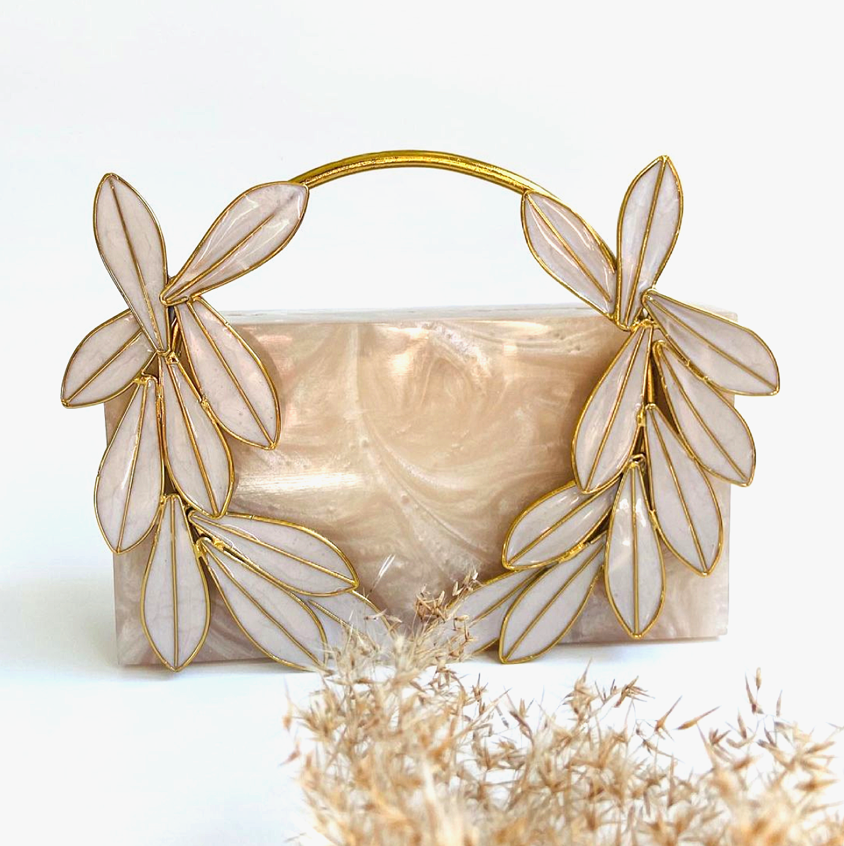 Floral Resin Clutch - White image