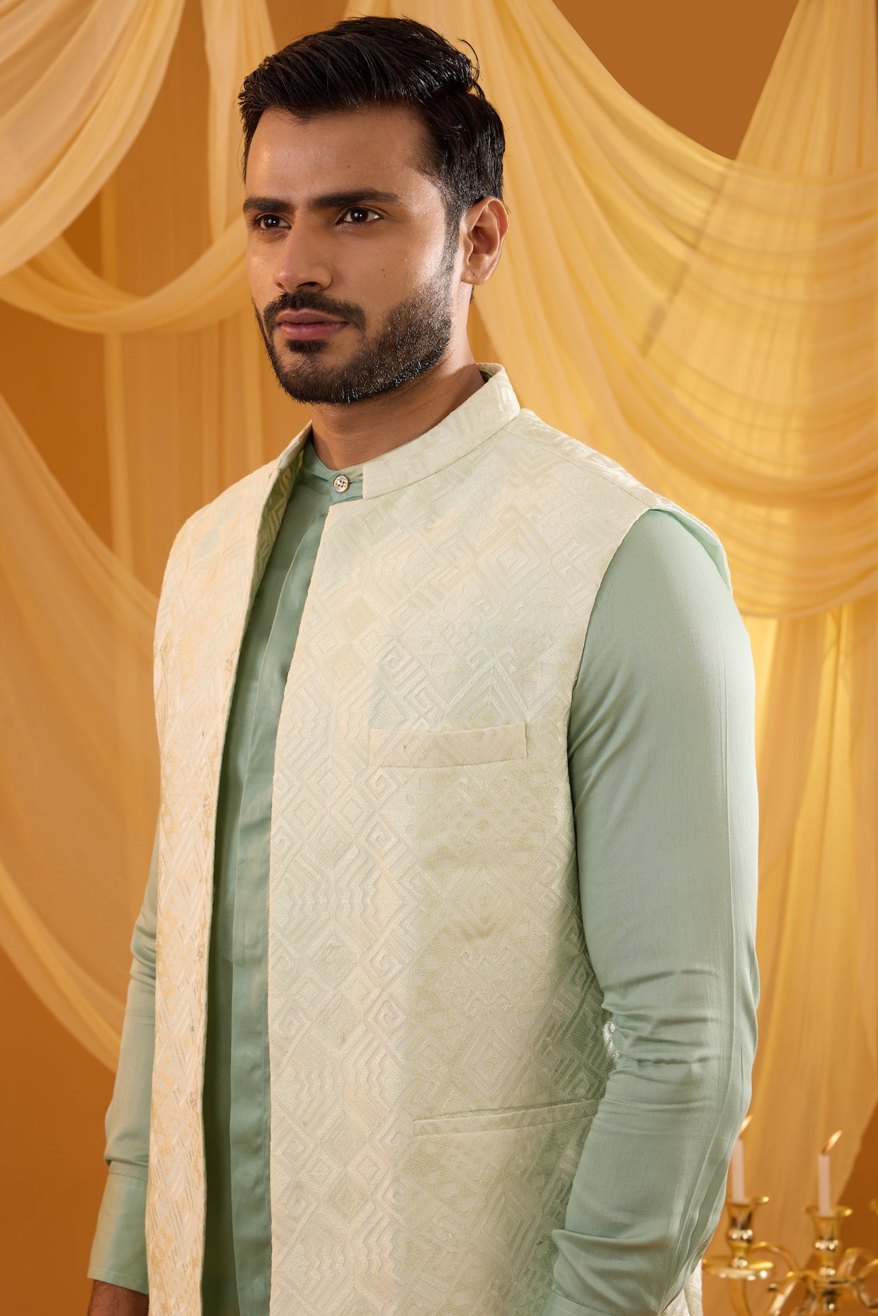Mint Green Embroidered Indo Western Set image 1