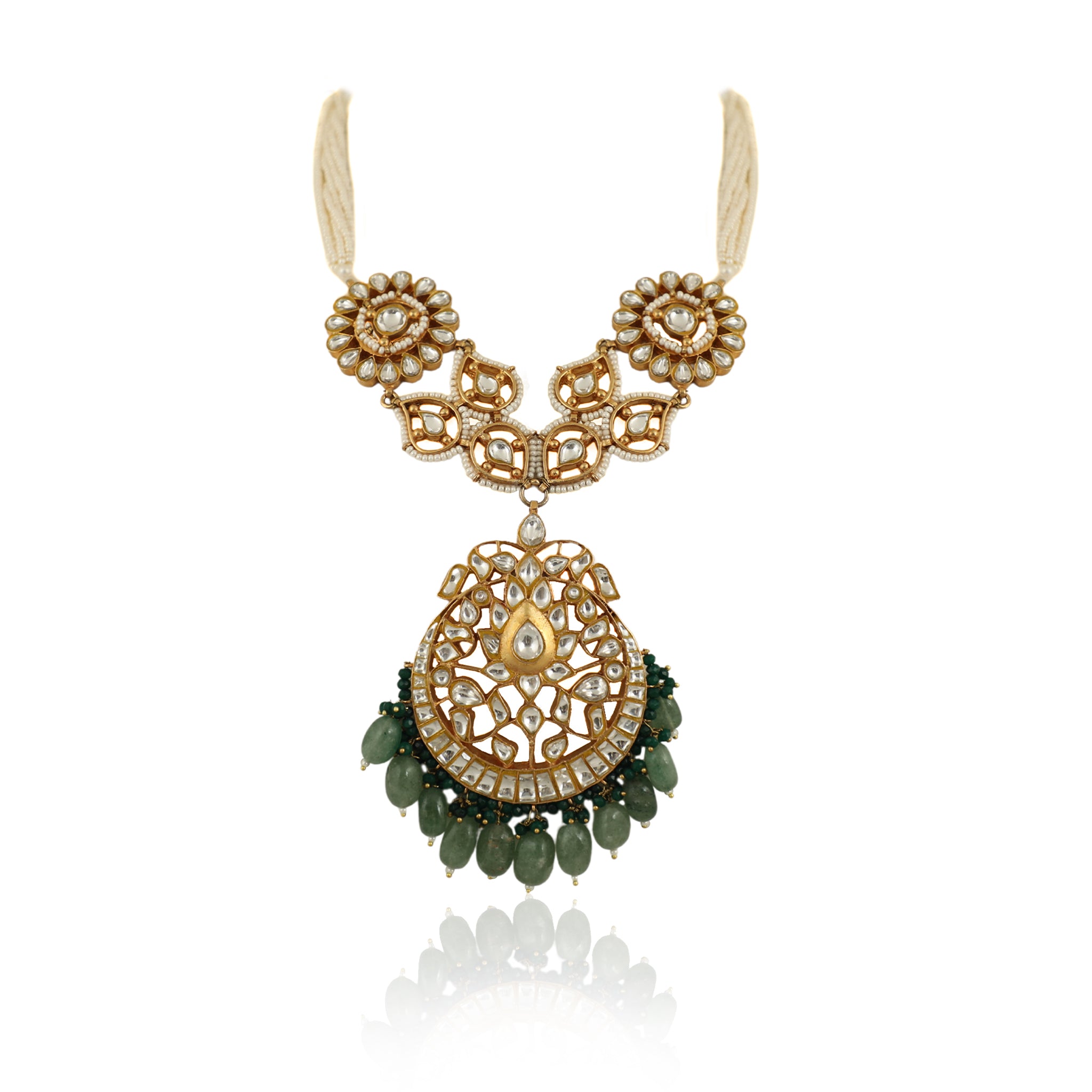 Sea Green With White Long Necklace Set image 2