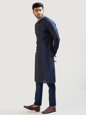 Navy Blue Bullion Leaf Kurta Set image 3