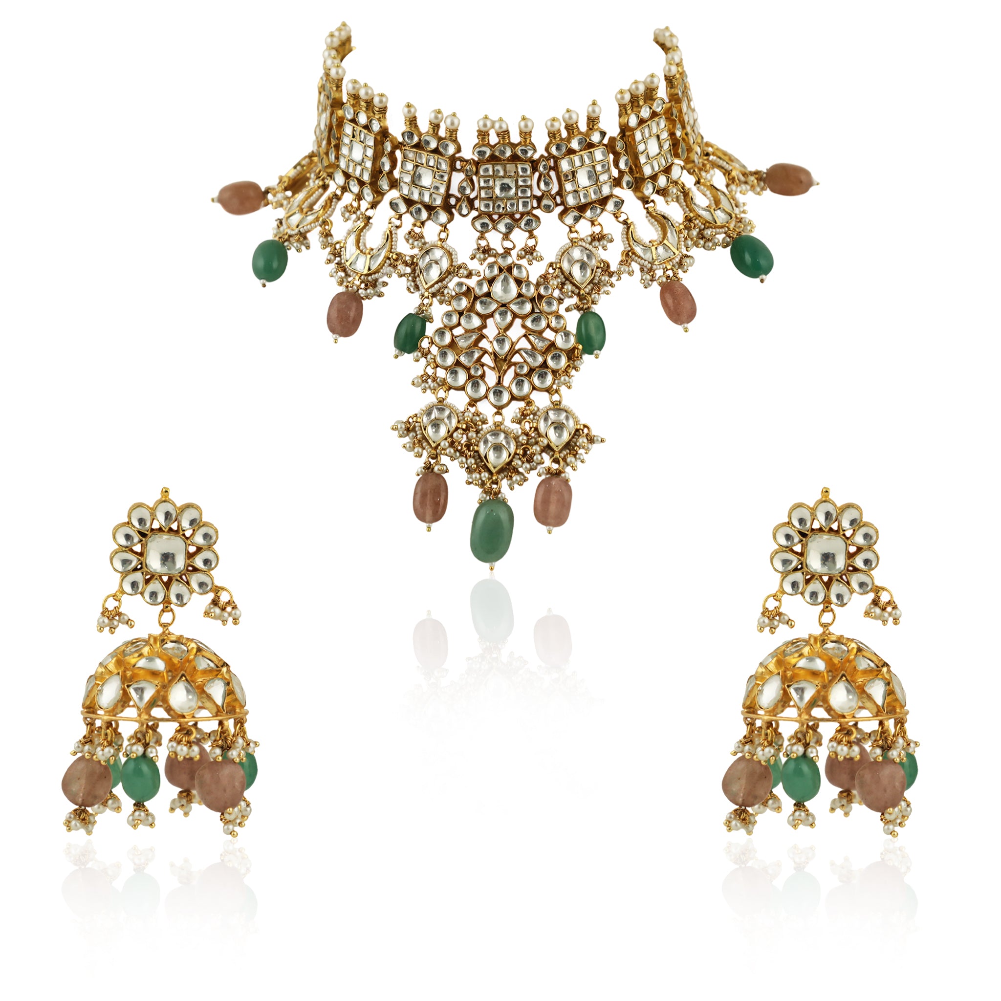 Pestel Pink And Sea Green Heavy Necklace Set image 1