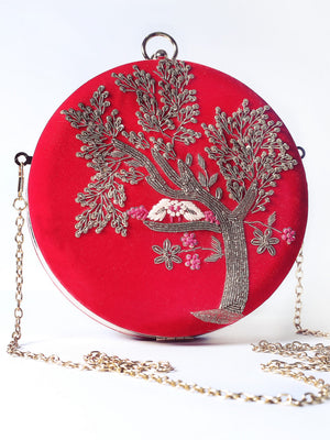 Red Round Embroidered Clutch image 0