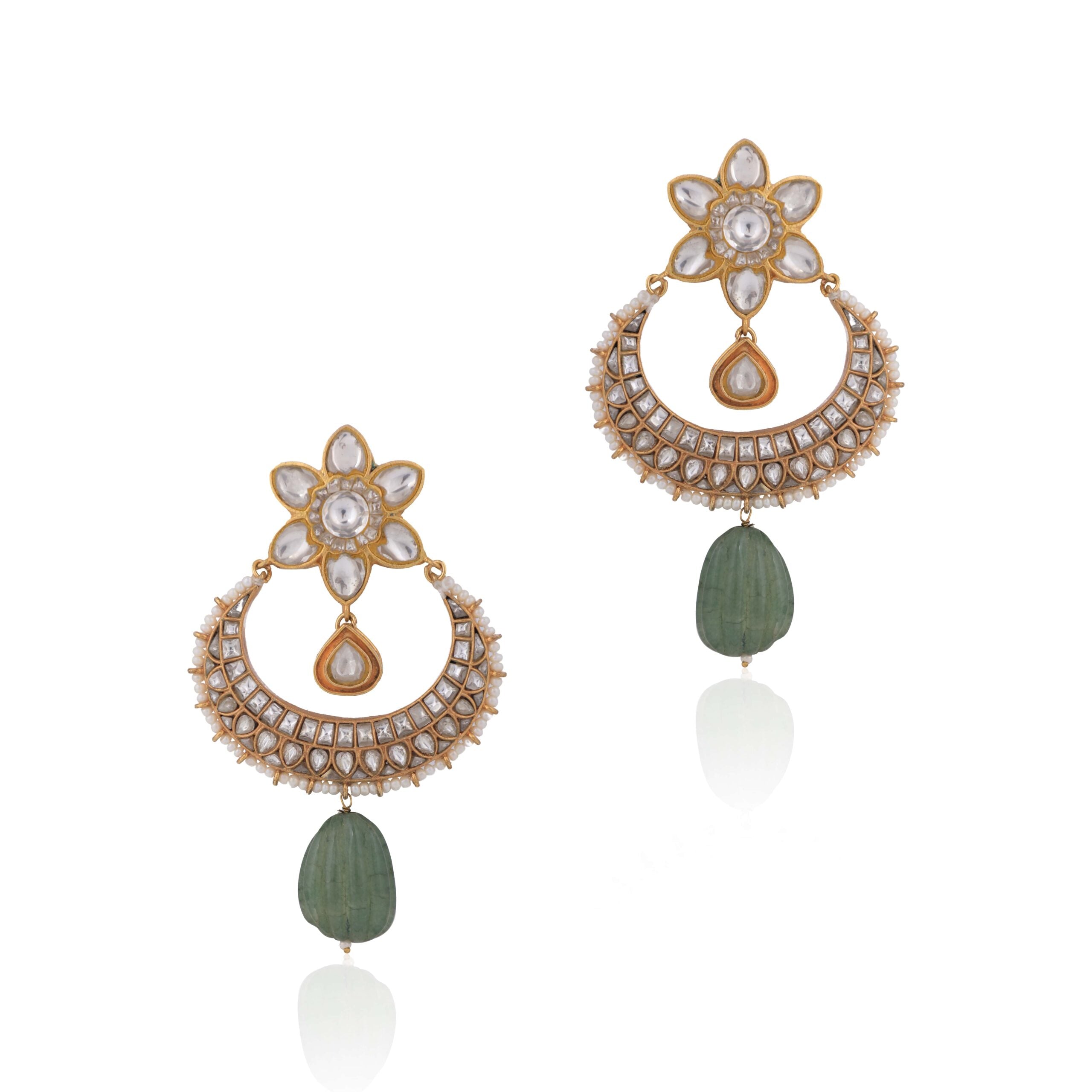 Gold Plated Jadtar Stone Dangle Earrings image 0