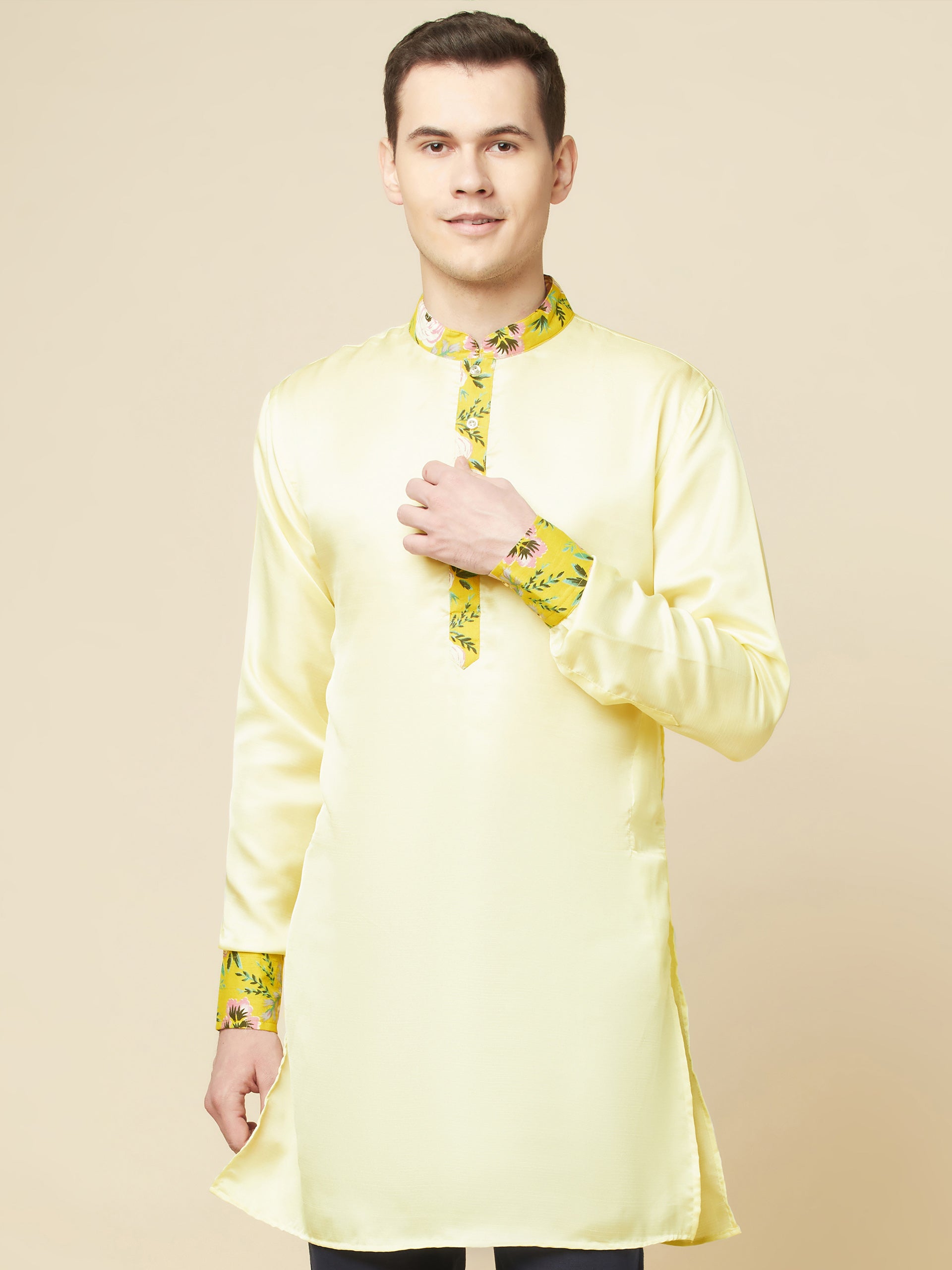Lime Yellow Art Silk Kurta image 0