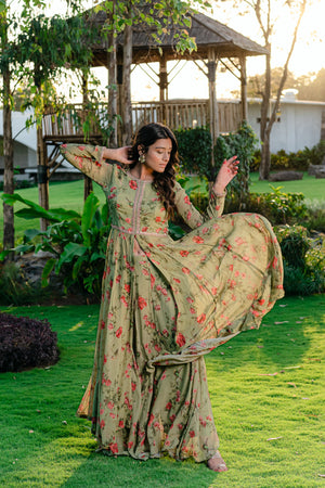Pista Green Embroidered &amp; Printed Anarkali Suit Set image 3