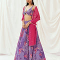 Violet Printed Embroidered Lehenga Set with Dupatta image 0
