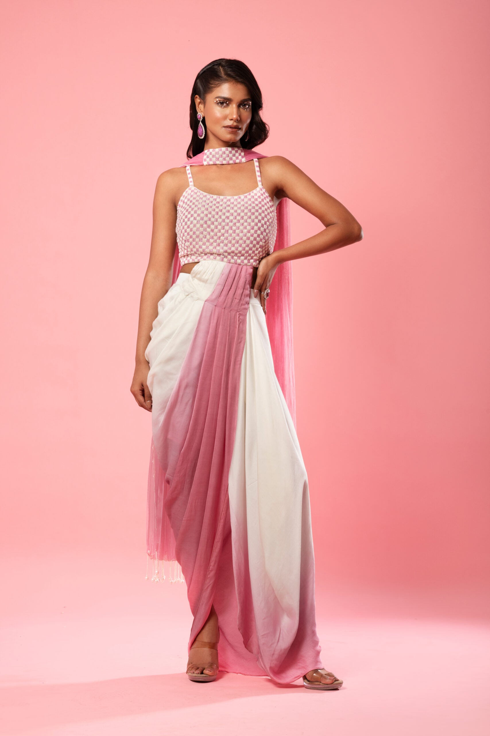 Pink and Ivory Co-ord Dhoti Set image 0