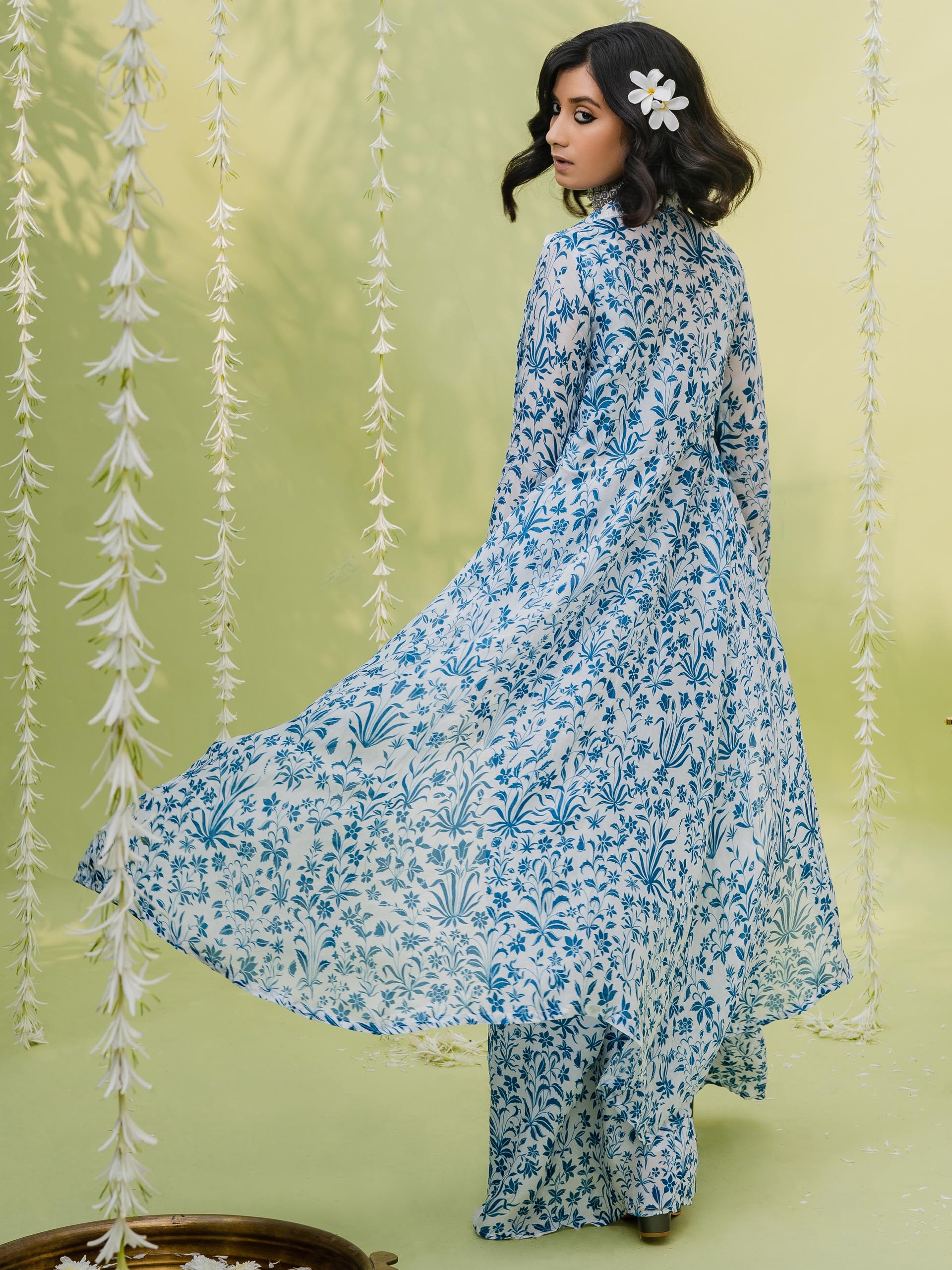 Teal Blue Co-Ord Set with Cape image 2