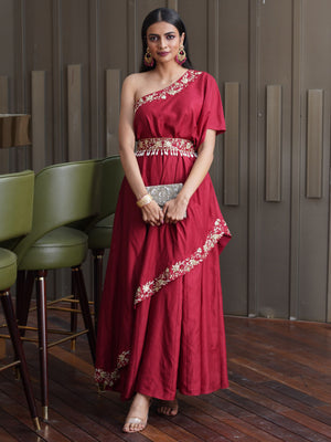 Amber One Shoulder Gown with Belt - Custom image