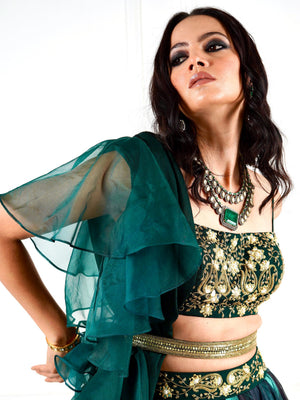 Green Meesha Marble Lehenga Set image 7