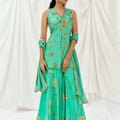 Turquoise Blue Printed Embroidered Sharara Suit Set image 0