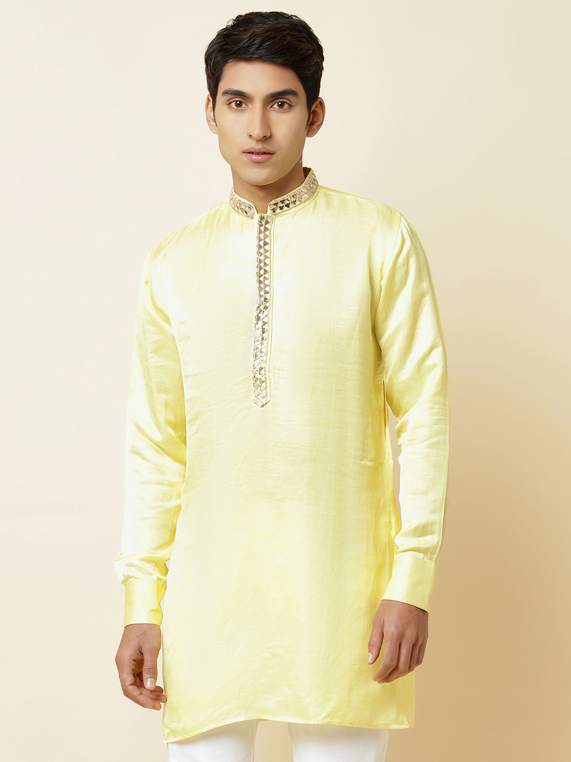Yellow Satin Kurta image 3