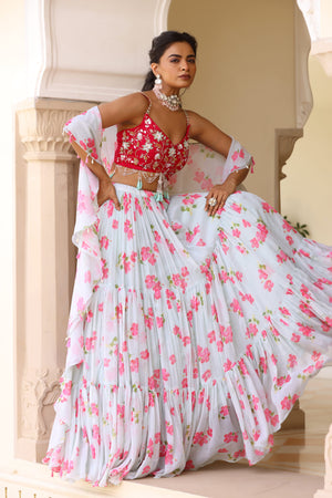 Floral Printed Three Tier Lehenga image 9