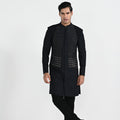 Dark Sapphire Geometric Panel Achkan Set image 0