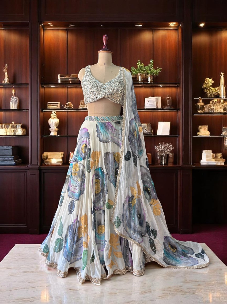 Off-White Mirror Work Lehenga Set image 0