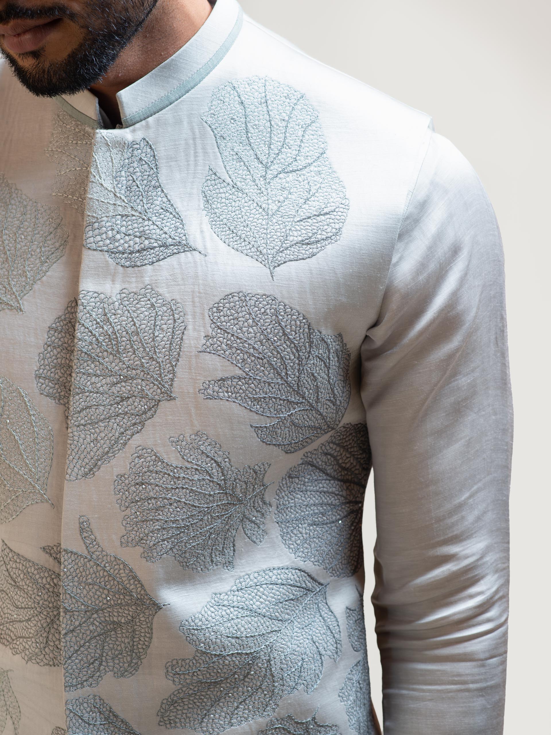 Gray Maple Leaf Nehru Jacket image 3