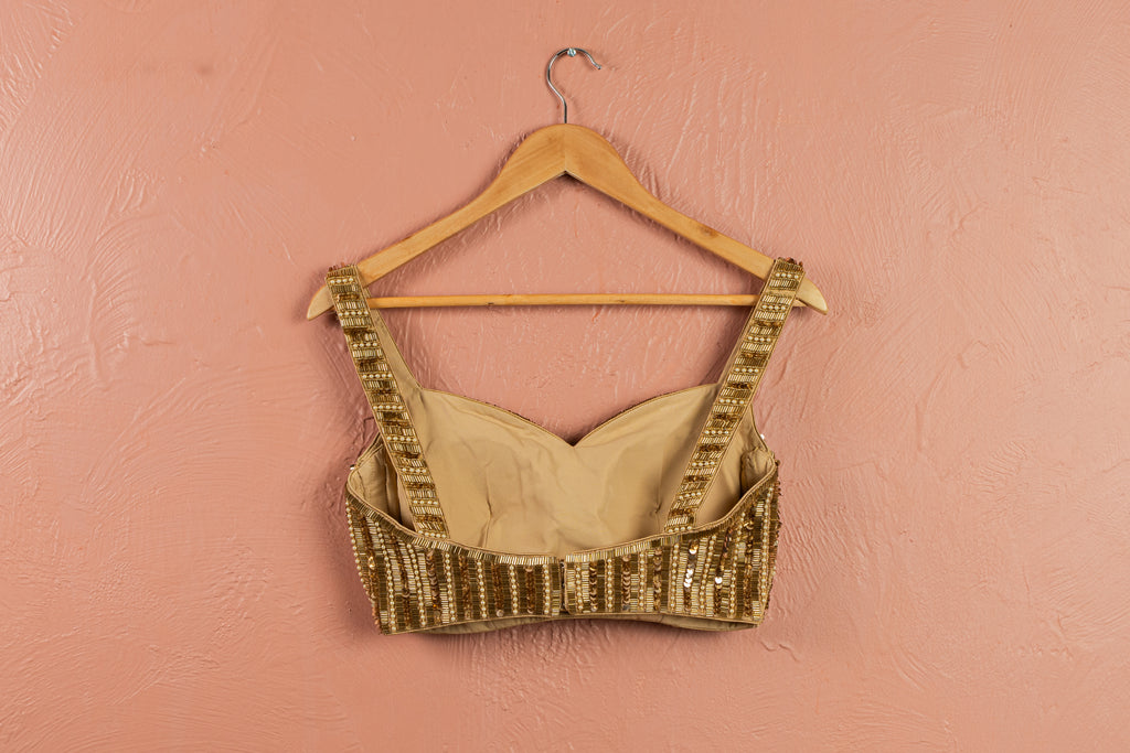 Ivory Stonework Lehenga with Gold Sequin Blouse Set image 2